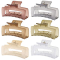 3.5 Inch Medium Hair Accessories - 6 Pack Square and Rectangle Banana Jaw Clips for Women and Girls - Tea