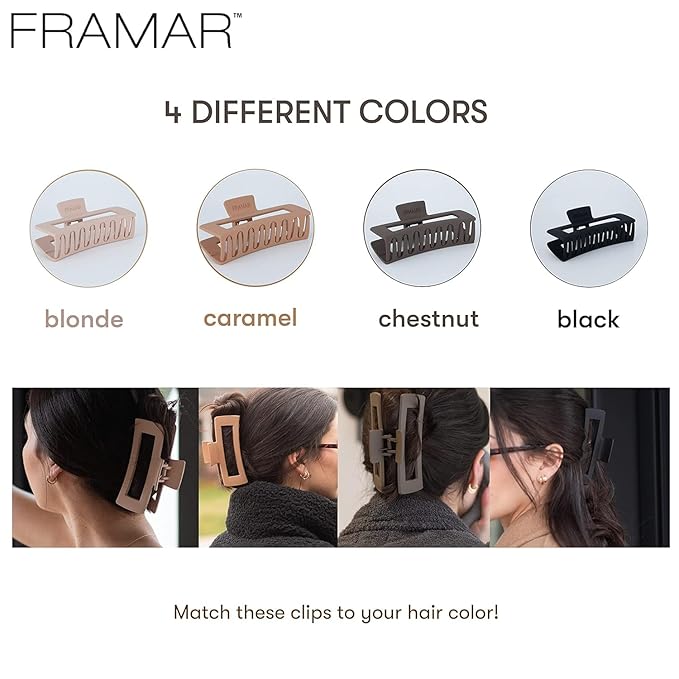 FRAMAR Extra Large Claw Clips For Thick Hair – Hair Claws Pack, Large Hair Clips For Thick Hair, Claw Clip Pack, Hairclips, Hairclips. For Women, Ganchos Para El Cabello – Non Slip Matte Finish