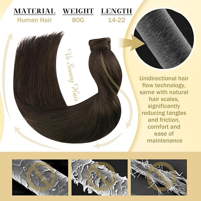 Ve Sunny Hair Extensions Ponytail Real Human Hair Wrap Around Clip in Ponytail Hair Extensions Straight Extensions Human Hair for Women Brunette Dark Brown 22inch 80G