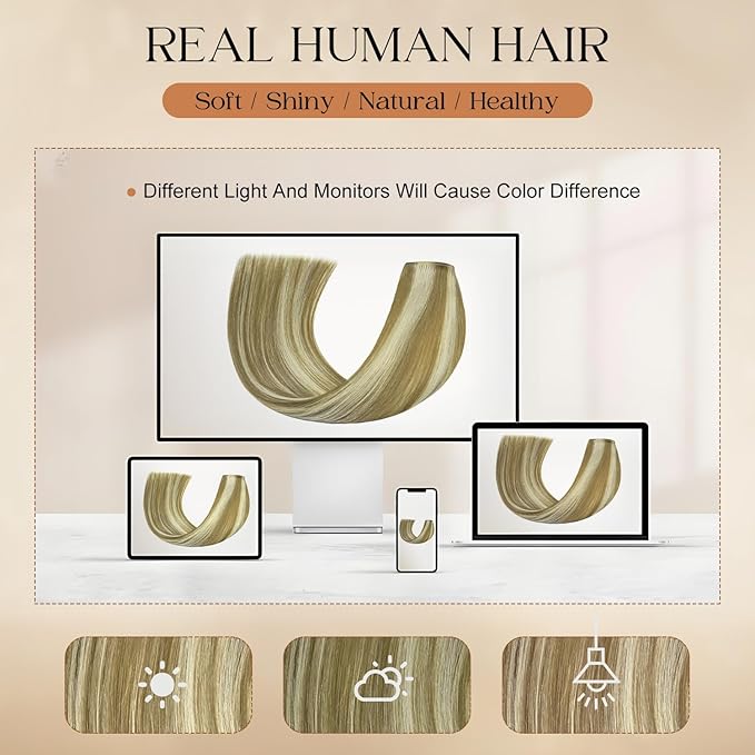 Clip in Hair Extensions Real Human Hair 26Inch 8pcs 130g Seamless Balayage Blonde Hair Extensions Clip Ins Double Weft Light Blonde Highlight Golden Blonde Invisible Straight Remy Human Hair for Women