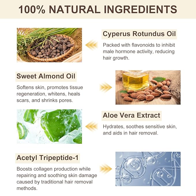 Cyperus Rotundus Oil for Hair Removal, Natural for Reducing Body Hair Growth, Reducing Body Hair Growth, Shrink Pores, Reduces Unwanted Hair Growth, Suitable for All Skin Types - 2.02 Fl Oz