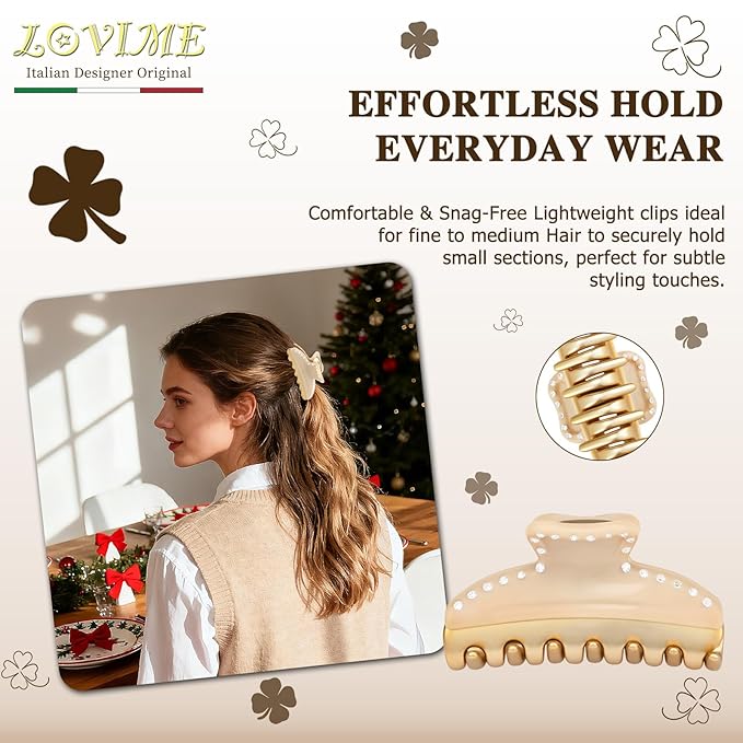 2026 Premium Durable Hair Claw Clip for Women, Original Italian Designed Strong Grip Hair Clips for Normal Fine Thin Hair, No Slip Jaw Clips with Gift Box for Christmas Birthday Girls, 3 Inch Beige