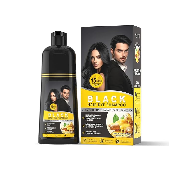 Gowwim Black Hair Dye Shampoo, Ginger Black Hair Color Shampoo Semi Permanent Hair Color Shampoo for Women and Men for Gray Hair Coverage 500ml Natural herbal Ingredients