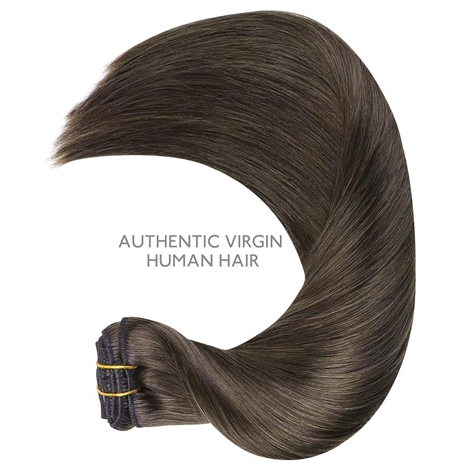 WENNALIFE Clip in Hair Extensions Real Human Hair, 22 Inch 120g 7pcs Human Hair Extensions Clip In Human Hair, Cool Dark Brown Clip In Real Hair Coloured Remy Human