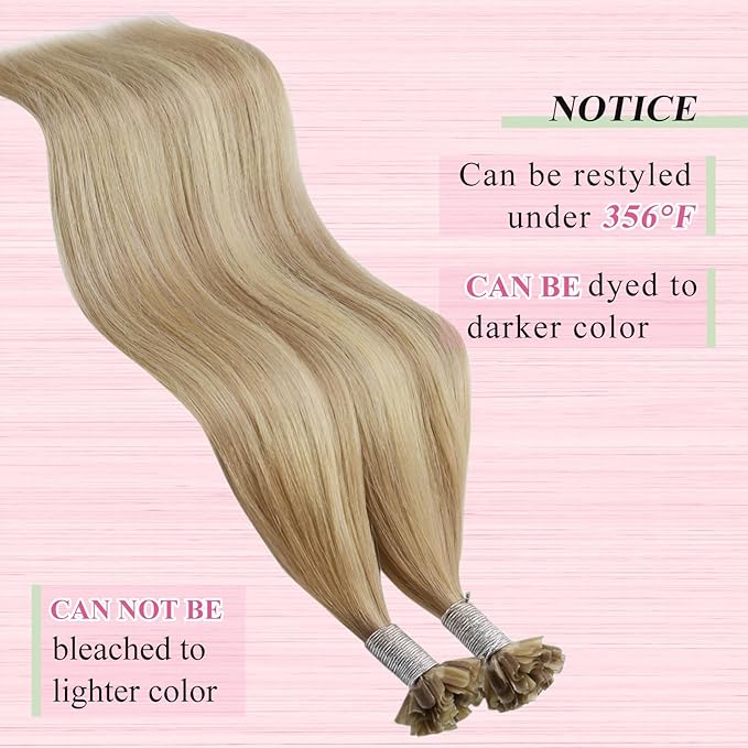 YoungSee U Tip Hair Extensions Human Hair Blonde Highlight U Tips Remy Hair Extensions Blonde Ktips Hair Extension Real Human Hair for Short Hair Keratin Hair Extension for Women 14In 1G/S 50G