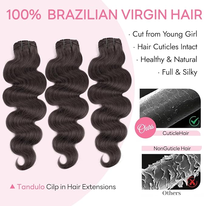 Clip in Hair Extensions Real Human Hair Body Wave 2 Dark Brown Clip in 100% Brazilian Remy Human Hair Extensions 8pcs Per Set with 18 Clips Double Weft 18 Inch 100g/3.6oz