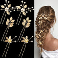 6 Pieces Bridal Wedding Hair Pins Gold Leaf Crystal Pearl Hair Pins Clips Headpiece Vintage Wedding Hair Accessories Jewelry with Rhinestone for Brides Bridesmaids Flower Girls (Lovely)
