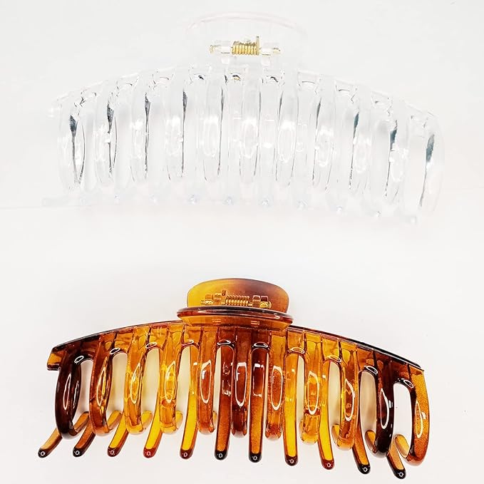 5.5 Inches Extra Large Hair Clips for Long Thick Hair Women’s Jumbo Hair Claw Clips 2 Counts in Set Hair Accessories (clear and brown)