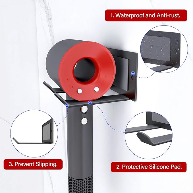 FLE Hair Dryer Holder, Blow Dryer Holder Wall Mounted Fit for Most Hair Dryers