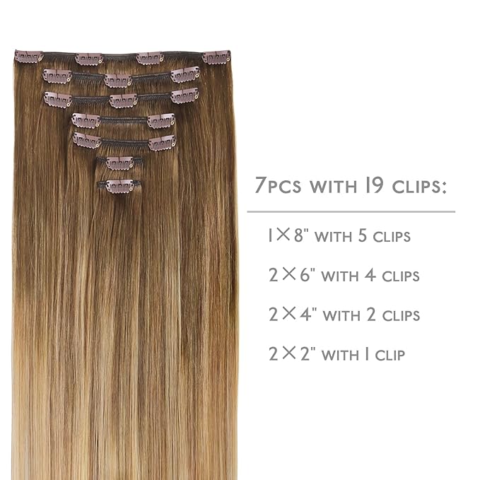 WENNALIFE Clip in Hair Extensions Real Human Hair, 18 Inch 120g 7pcs Human Hair Extensions Clip In Human Hair, Balayage Chestnut Brown Mixed Dirty Blonde Hair Extensions Clip In Real Hair Remy Human