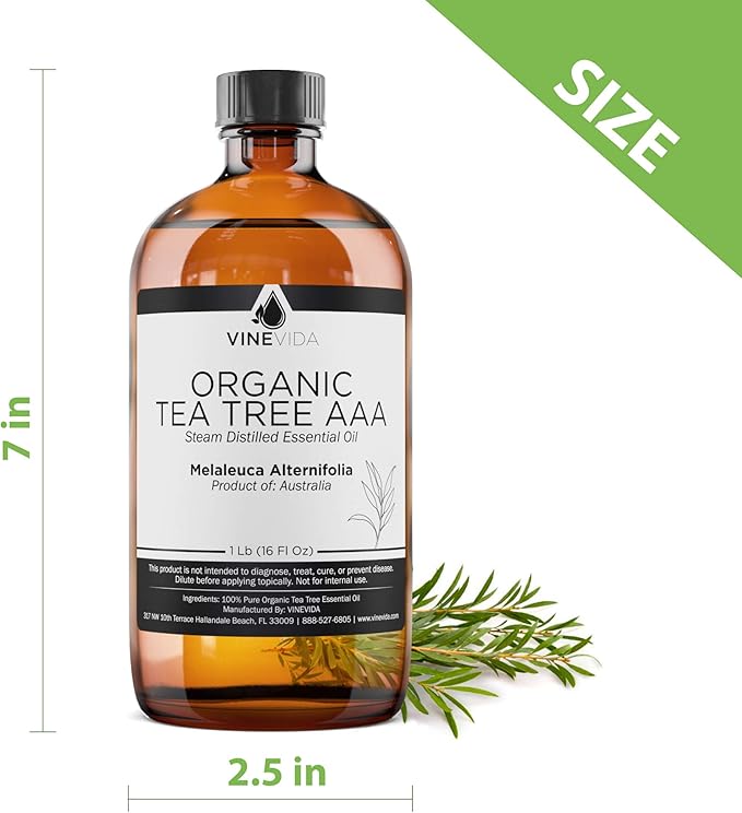 VINEVIDA Organic Tea Tree Essential Oil 16 oz - Undiluted, Pure, Vegan, and Sustainable
