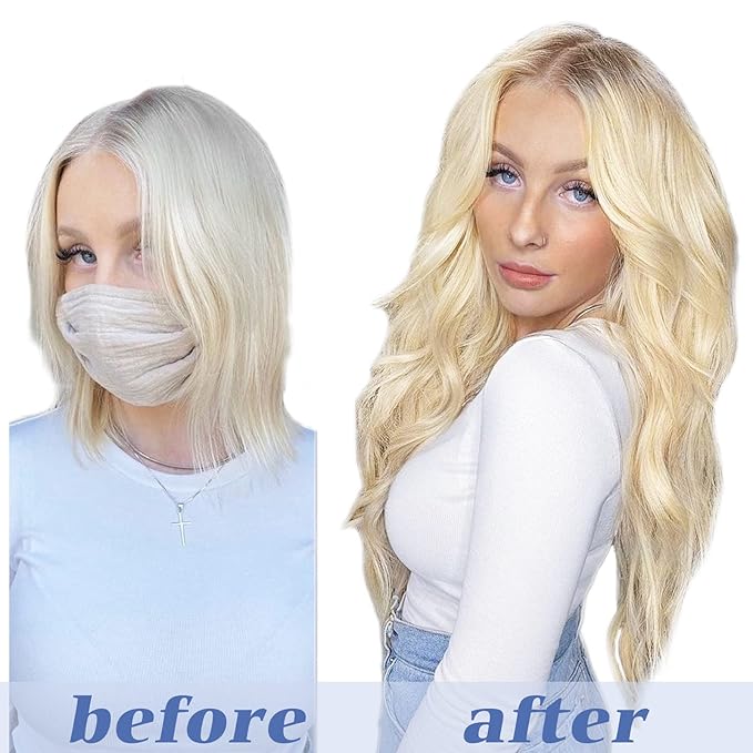 GOO GOO Clip in Hair Extensions Real Human Hair, Remy Human Hair Extensions Clip ins for Women, Natural Human Hair, 20inch 120g 7Pcs, 613R Bleach Blonde