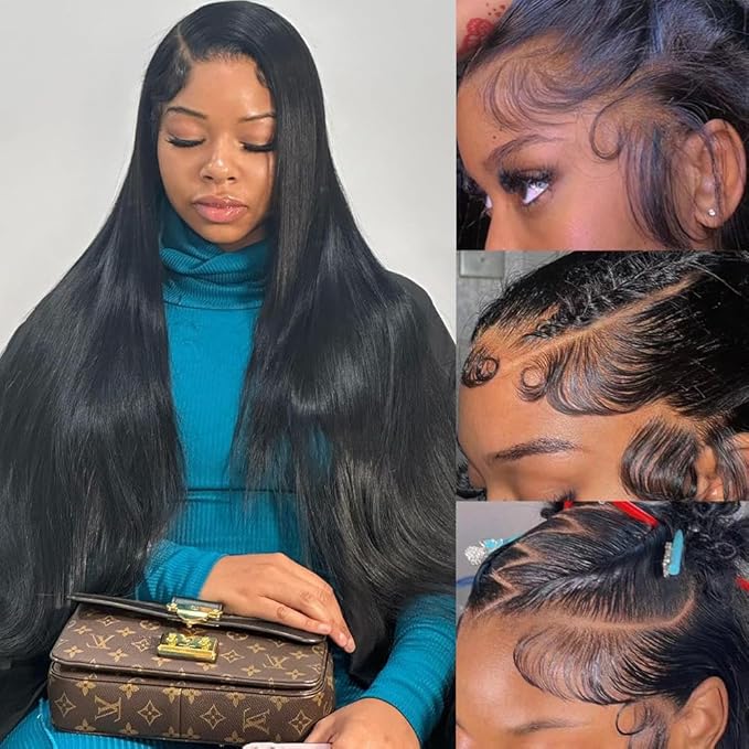 32 Inch 13x6 HD Lace Front Wigs Human Hair Straight Wigs Human Hair Pre Plucked 200 Density Glueless Wig Natural Black 13x6 Lace Frontal Wigs for Women