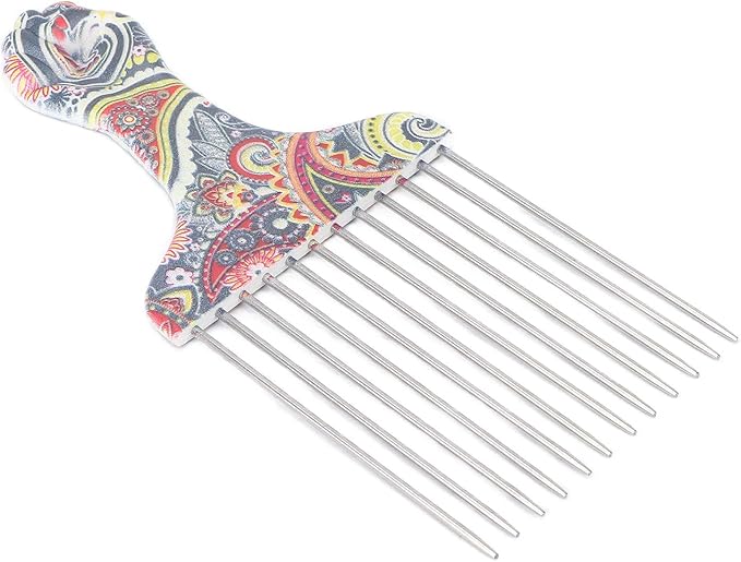 Professional Hair Styling Pick Comb - Stainless Steel, for Afro Hair, Suitable for Women and Men (Waist flower K4)