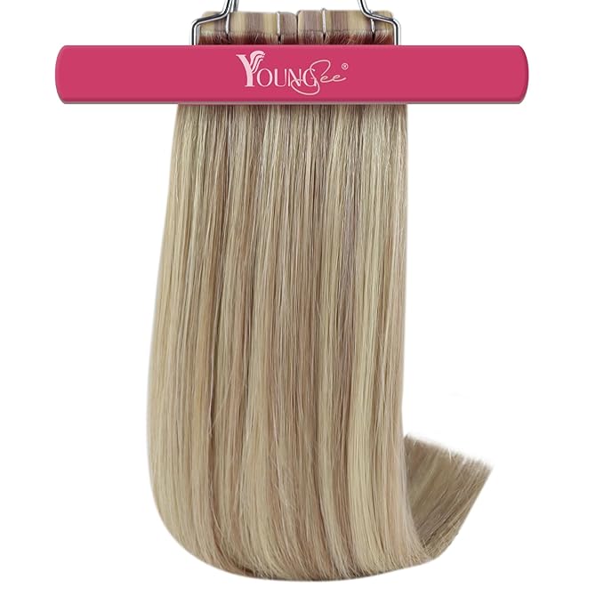 YoungSee Tape in Hair Extensions Human Hair Blonde Highlight Tape ins Human Hair Extensions Golden Blonde Invisible Tape-in Extensions for Short Hair 12 Inch 20pcs 30g