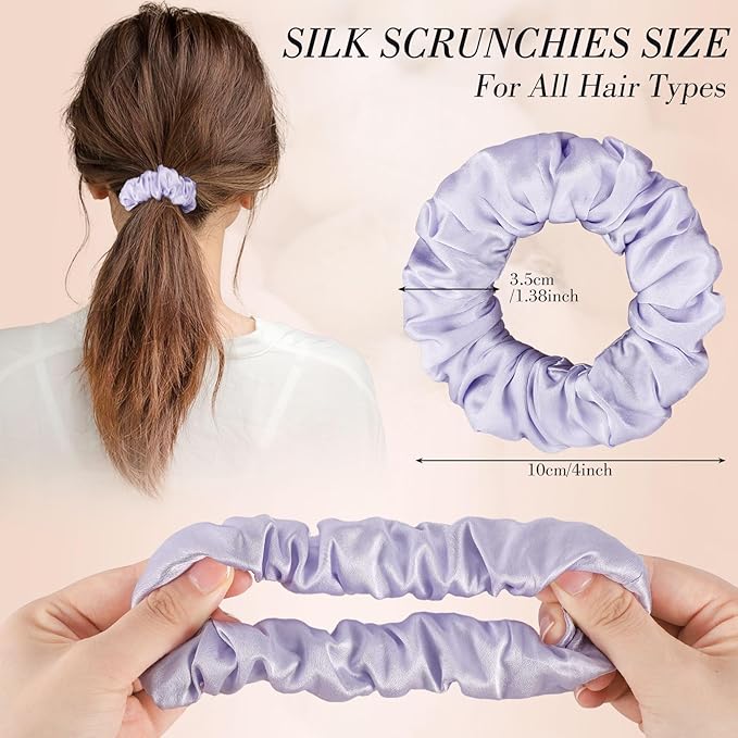 4Pcs Mulberry Silk Hair Scrunchies, Silk Hair Ties for Hair Sleep for Frizz Breakage for Women Girls