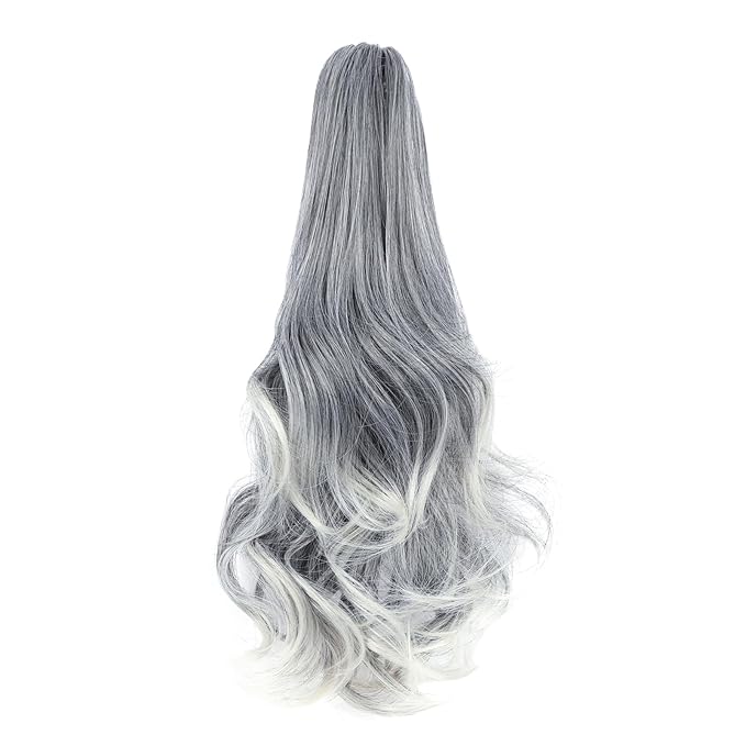 Claw Clip Ponytail Extension 18" Clip in Wavy Ponytail Hair Extensions Long Pony Tails for Women Extensions Sliver Gray to Platinum Blonde Wave Hairpiece