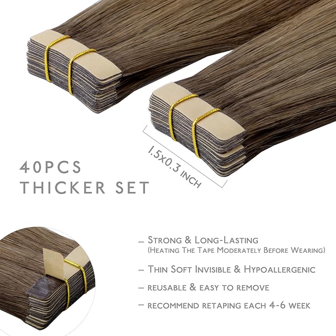WENNALIFE Tape in Hair Extensions Human Hair, Human Hair Tape in Extensions Skin Weft Tape