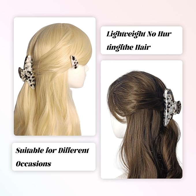 French Hair Claw Clips for Women Grils,4 Inch Strong Hold No Slip Grip Accessories Acetate Material,Not Easily Damaged,Thick or Thin Hair (White & Brown)