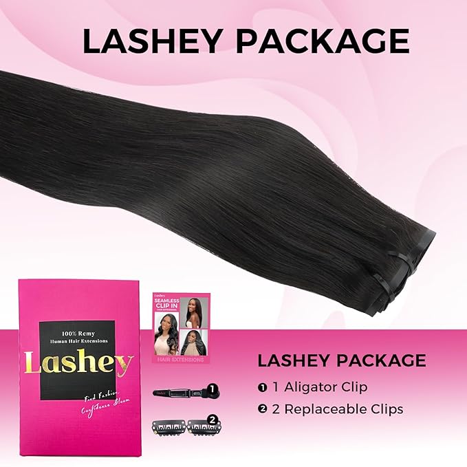 Lashey Seamless Clip in Hair Extensions Human Hair 120g 7pcs Straight Thick Remy Human Clip in Hair Extensions with Full End 20 Inch Natural Black