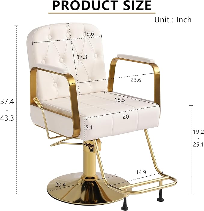 KIGOTY Salon Barber Chair, Reclining Salon Chair for Hair Stylist, Adjustable Hair Salons Tattoo Braiding Hairdresser Chair, 360 Swivel Stylist Chairs for Barbershop (White)