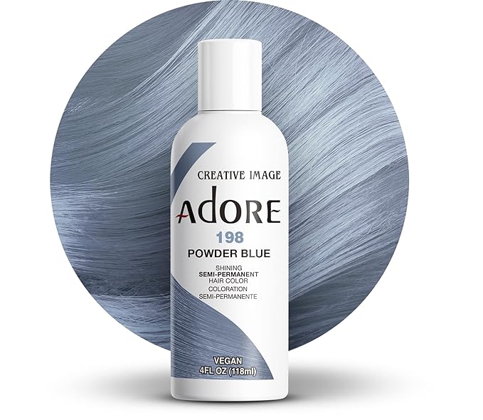 Adore Semi Permanent Hair Color (198 Powder Blue) | Vegan & Cruelty-Free Blue Hair Dye | No Ammonia, No Peroxide, No Alcohol | 4 Fl Oz (Pack of 1)