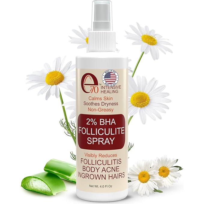 Folliculitis Treatment 2% BHA Body Spray - Salicylic Acid with Tea Tree Oil & Aloe Vera - Spray Moisturizer for Dry Skin, Clogged Pores & Irritation by Made in USA, 4 fl. oz