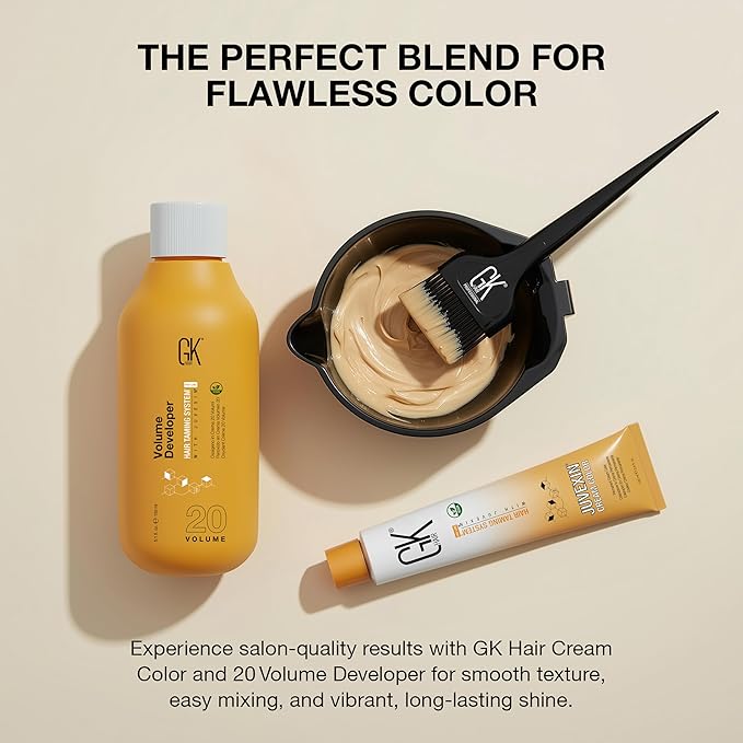 GK HAIR Global Keratin Copper Blonde 7.4 Hair Color Cream Tube (3.4 Fl Oz/100ml) + 20 Volume Developer (5 Fl Oz/150ml) - Professional Permanent Long Lasting Toner Dye