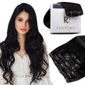 RUNATURE Black Clip in Hair Extensions Real Human Hair, Short Hair Extensions Clip Ins, Remy Human Hair Clip in Extensions, Double Weft Thick Hair, Add Hair Volume, 12 Inch 80g 7pcs #1B Off Black