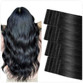 SUYYA Invisible Tape in Hair Extensions Human Hair Jet Black Seamless Injected Hand-Tied Pro Quality Virgin Human Hair 20PCS 40G/Pack Straight Tape Ins(16 inch #1 Jet Black)