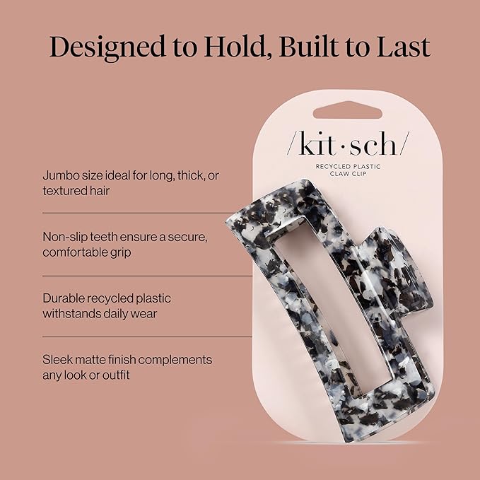 Kitsch Jumbo Hair Clip for Women – Recycled Plastic Hair Claw Clip | All-Day Strong Hold, Durable Non-Slip Grip for Thick & Thin Hair | Ideal Gifts for Women and Stocking Stuffers - Black, 1pc