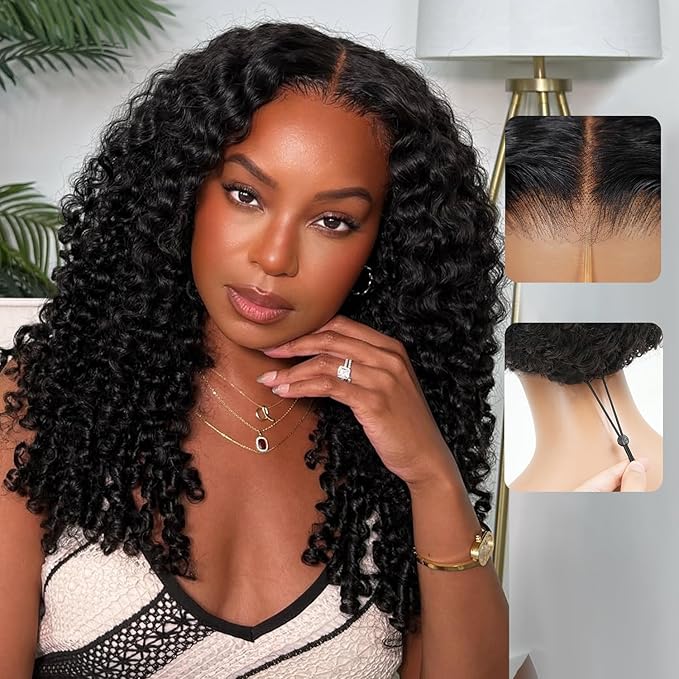 7x6 Burmese Curly Glueless Wigs Human Hair Pre Plucked Pre Cut 250% Density Drawstring Wig for Black Women 7x6 HD Lace Front Wigs Human Hair Glueless Wear and Go Nautural Color 18 Inch