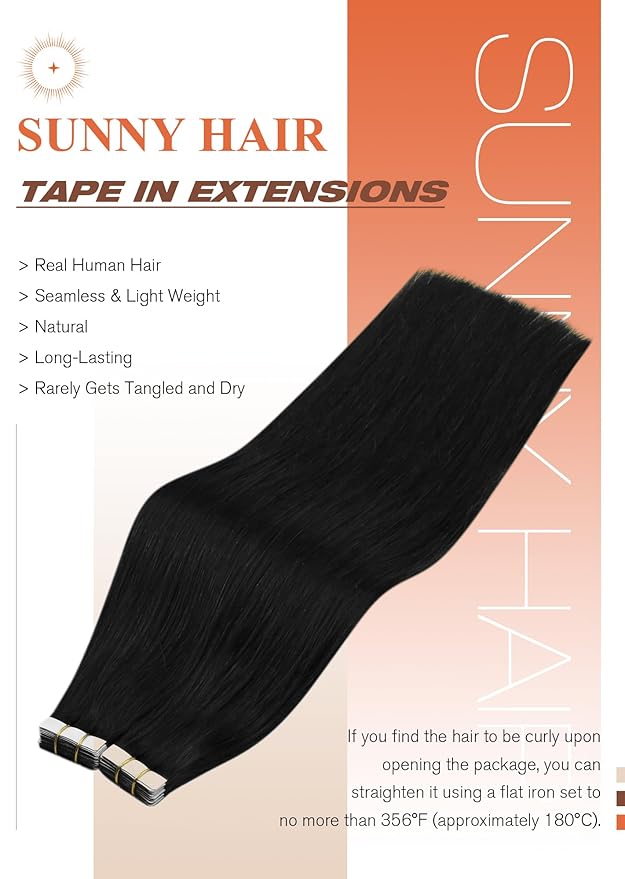 Sunny Hair Tape in Extensions,Remy Hair Extensions Tape in Black Invisible Tape in Hair Extensions Human Hair 100g 18Inch