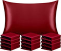 NTBAY 12 Pack Satin Standard Pillowcases for Hair and Skin, Luxurious and Silky Pillow Cases with Envelope Closure, 20 x 26 Inches, Wine Red