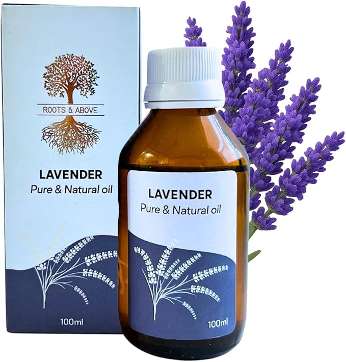 Roots & Above 100ml Pure Lavender Essential Oil – 99% Natural for Candle Making, Soap Making, Diffusers, Humidifiers, Massage, Skin & Hair Care