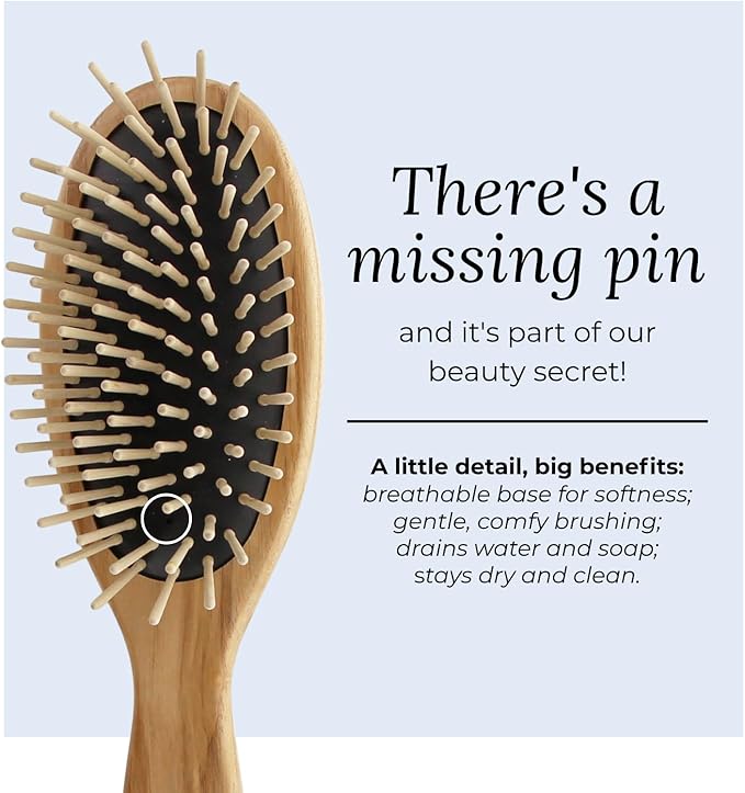 TEK – Large Oval Wooden Brush with Short Pins – Handmade in Italy with Sustainable and Vegan Materials – Safe for All Hair Types Wet or Dry – Gentle Detangler & Anti-Static Properties