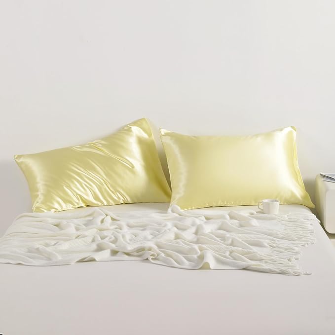 NTBAY 2 Pack Satin King Pillowcases for Hair and Skin, Luxurious and Silky Pillow Cases with Envelope Closure, 20x36 Inches, Light Yellow