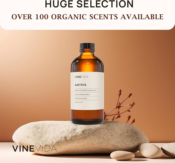 VINEVIDA Amyris Essential Oil 4 oz - Undiluted, DIY Candle Scents for Candlemaking - Bulk, Safe for Skin