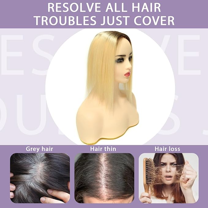 Womens Real Human Hair Toppers for Thin Hair #T3/60, 14 Inch Length 3x5 Inch Injected Silk Base 130% Density Hair Pieces