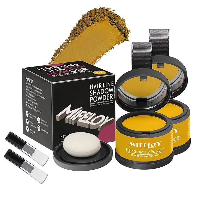 2 Pack Root Touch Up Shadow Powder, Gray Hair Cover Up, Women Color Root Coverage Powder for Thinning Grey Hairline, Men Instantly Concealer Hair Loss Beard Line Eyebrow, Blonde