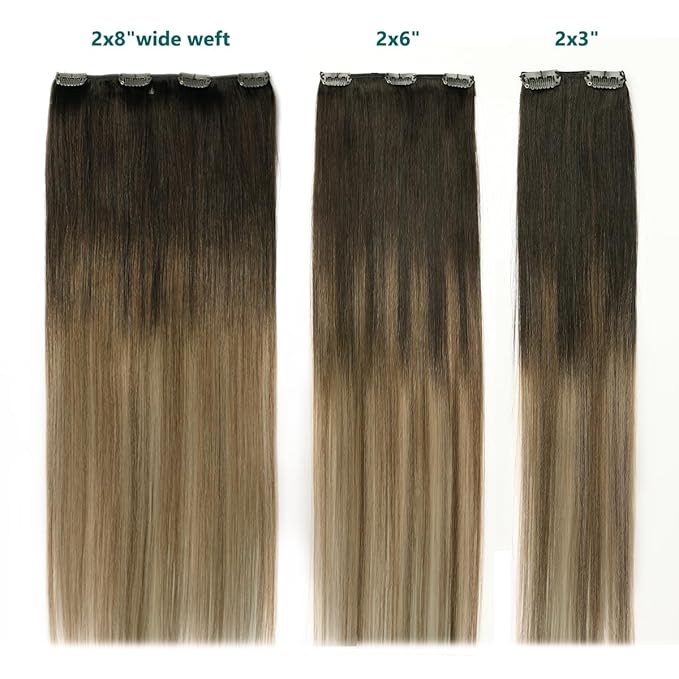 SURNEL Human Hair Clip in Extensions Balayage Dark Brown to Dirty Blonde Clip in Hair Extensions 14inch 6pcs 100g(#2/6/18,14'')