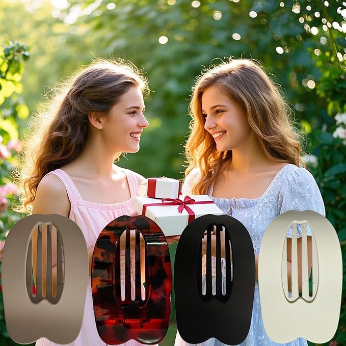 4 PCS Flat Hair Clips, Strong Hold Hair Clips for Thick Thin Hair, Stylish Classic Hair Barrettes, Large Flat Claw Clips for Women Girls (Mixing)