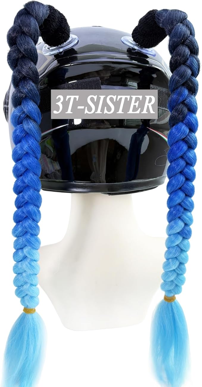 Braids Pigtails with Suction Cup for Motorcycle, Ski, Bicycle Helmet Decoration 2 Pieces