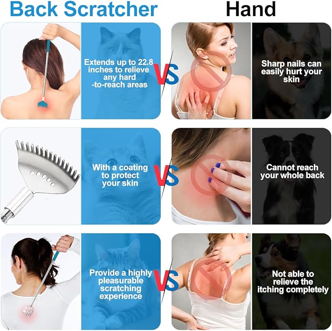 4 Pack Different Back Scratcher Metal Back Massager Set, Extendable Portable Telescoping with Beautiful Box, Gifts for Men Women Kids Adults Stocking Stuffers (Blue)