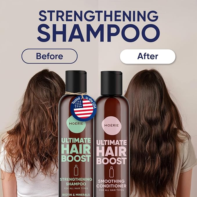 Moerie Volumizing Shampoo and Conditioner for Hair Loss - Thickening Products with Ingredients of Natural Origin - Over 100 Active Ingredients for Thick, Long, Luscious Hair, 2 X 8.45 Fl Oz