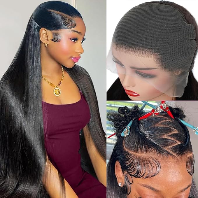 32 Inch 13x6 Lace Front Wigs Human Hair 200 Density HD Full Frontal Straight Lace Front Real Human Hair Wigs Pre Plucked for Women Tiny Knots No Tangle Minimal Shedding Longer Lifespan