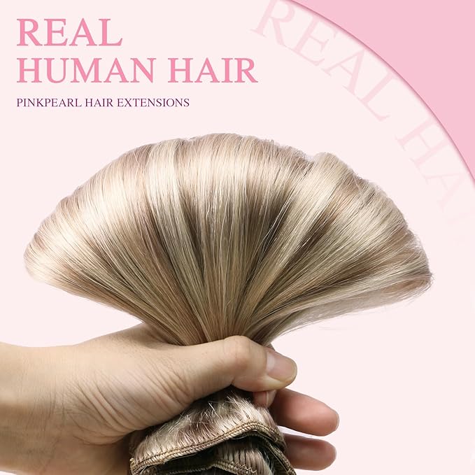 PINKPEARL Clip in Hair Extensions Straight Human Hair #18/22/60 Balayage Ash Blonde to Golden Blonde and Platinum Blonde 7pcs 120g 22 Inch Real Hair Clip in Extensions(#18/22/60-22)