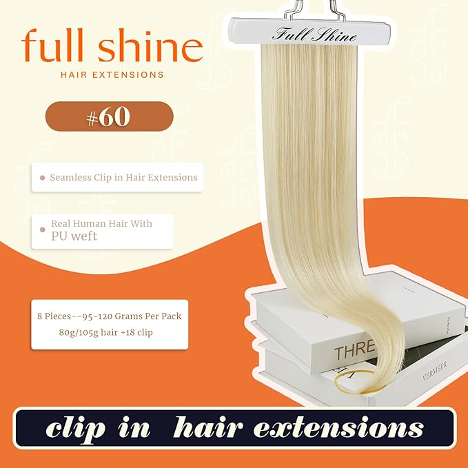 Full Shine Clip in Hair Extensions Blonde Human Hair Clip in Extensions Invisible Remy Hair for Women Platinum Blonde Real Hair Clip ins 20 Inch 8 PCS 120 Grams