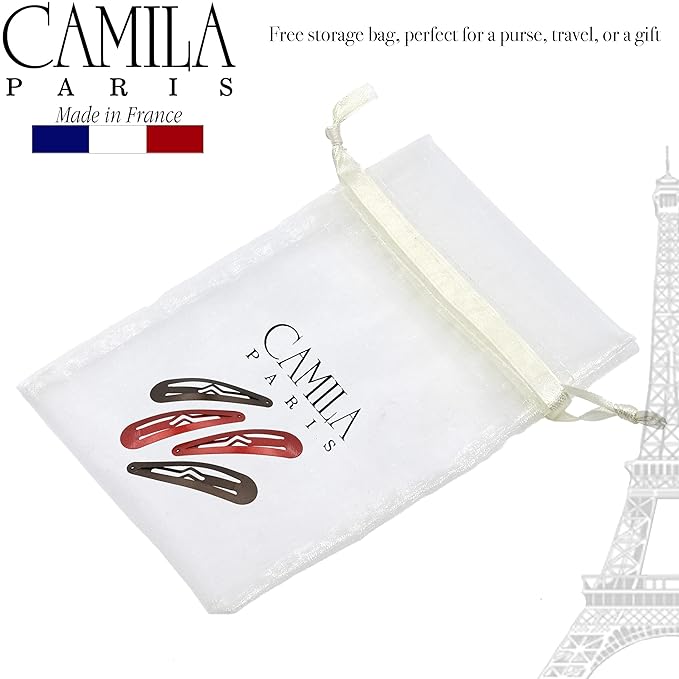 Camila Paris CP1330F French Hair Barrettes Clips, Snap Hair Slides Clic Clac for Women, Styling Girls Side Slide-in Metal Snap Pin Hair Accessories for Women. Strong Hold, No Slip Grip, Made in France