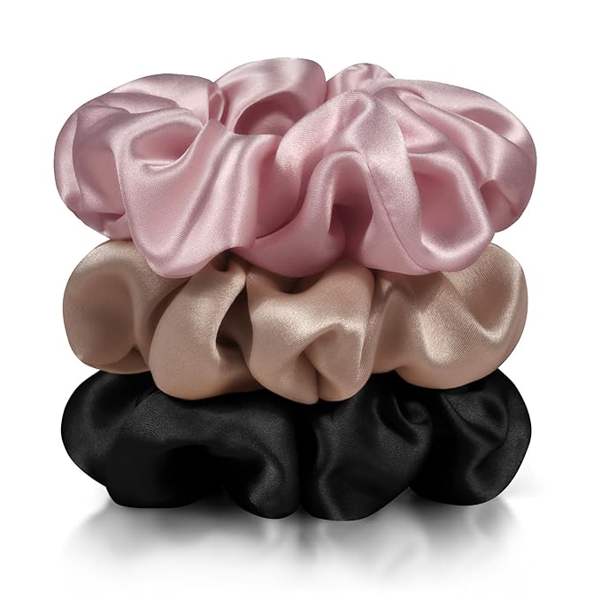 Zenssia Silk Scrunchies for Hair, Mulberry Silk Hair Ties for Women and Girls, No Damage Elastic Ponytail Holders（Black, Light Plum, Coffee）